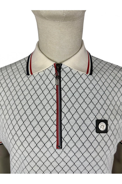 Trojan Ottoman Jacquard Panel Polo Shirt Ecru