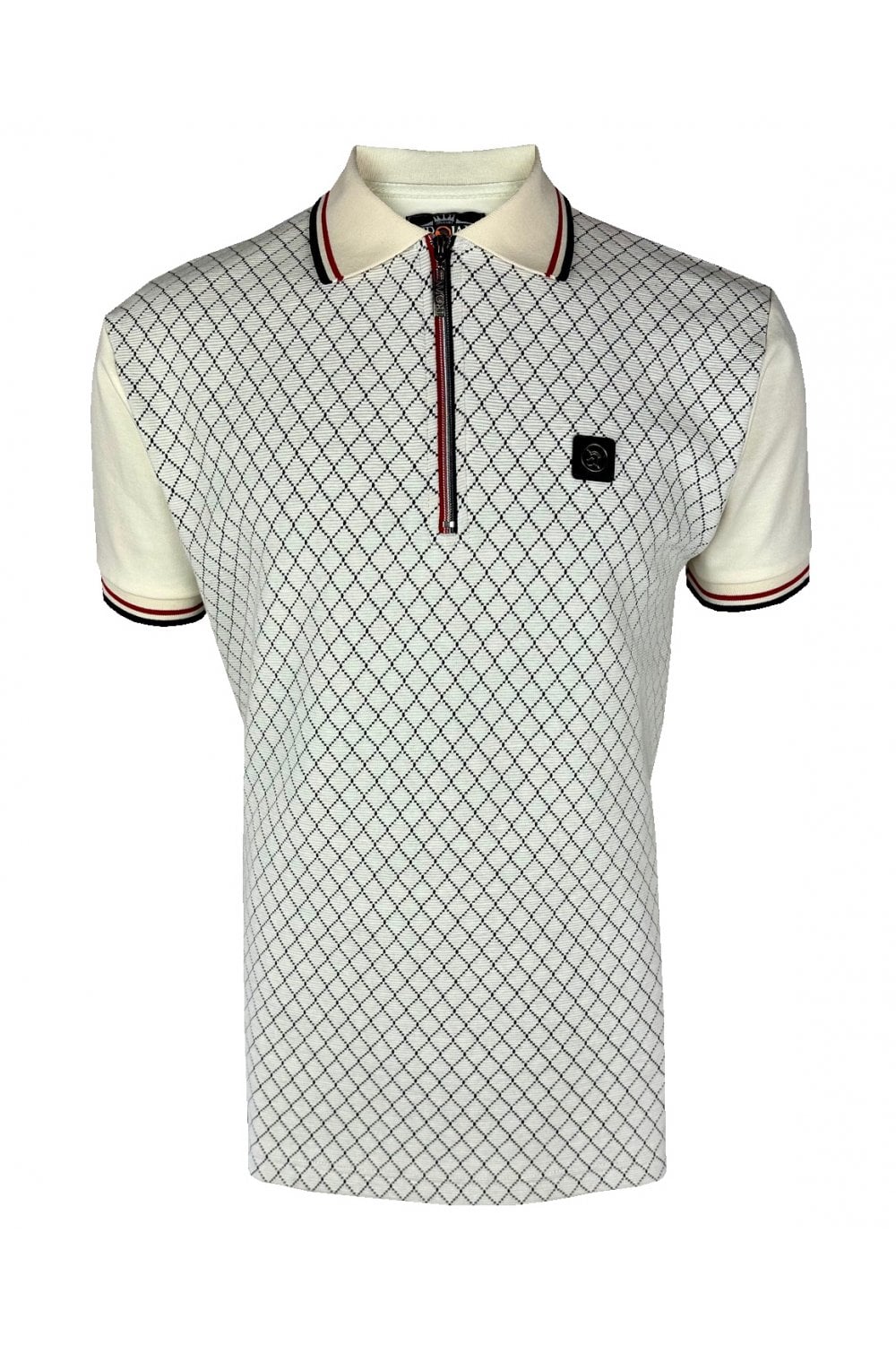 Trojan Ottoman Jacquard Panel Polo Shirt Ecru