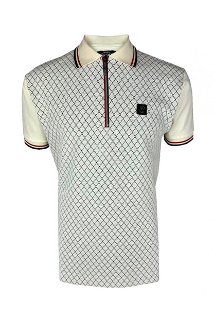 Trojan Ottoman Jacquard Panel Polo Shirt Ecru