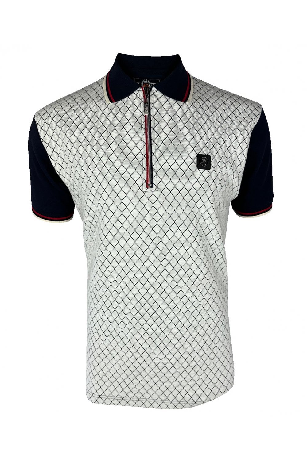 Trojan Ottoman Jacquard Panel Polo Shirt Navy