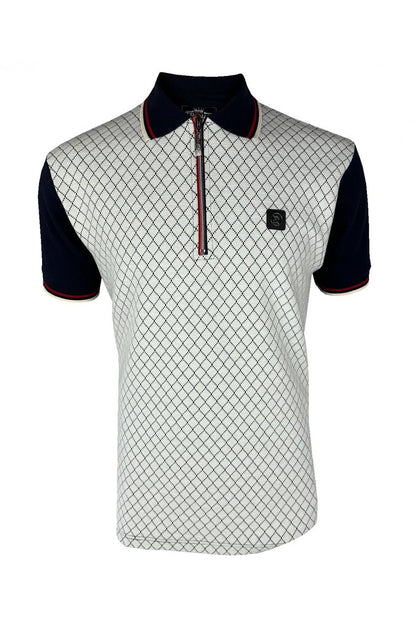Trojan Ottoman Jacquard Panel Polo Shirt Navy