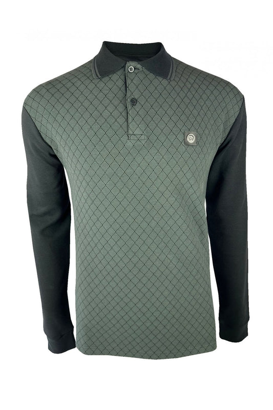 Trojan Ottoman Rib Panel L/S Polo Shirt Black