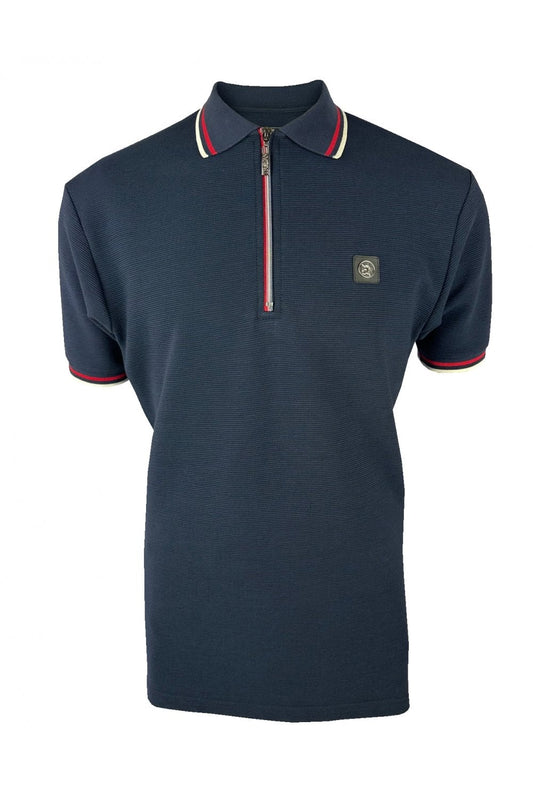 Trojan Ottoman Rib Zip Polo Navy