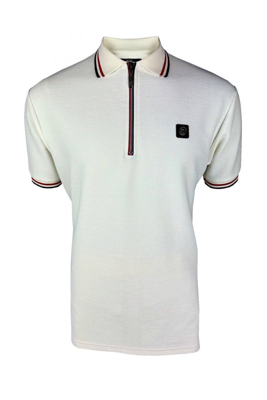 Trojan Ottoman Rib Zip Polo Ecru