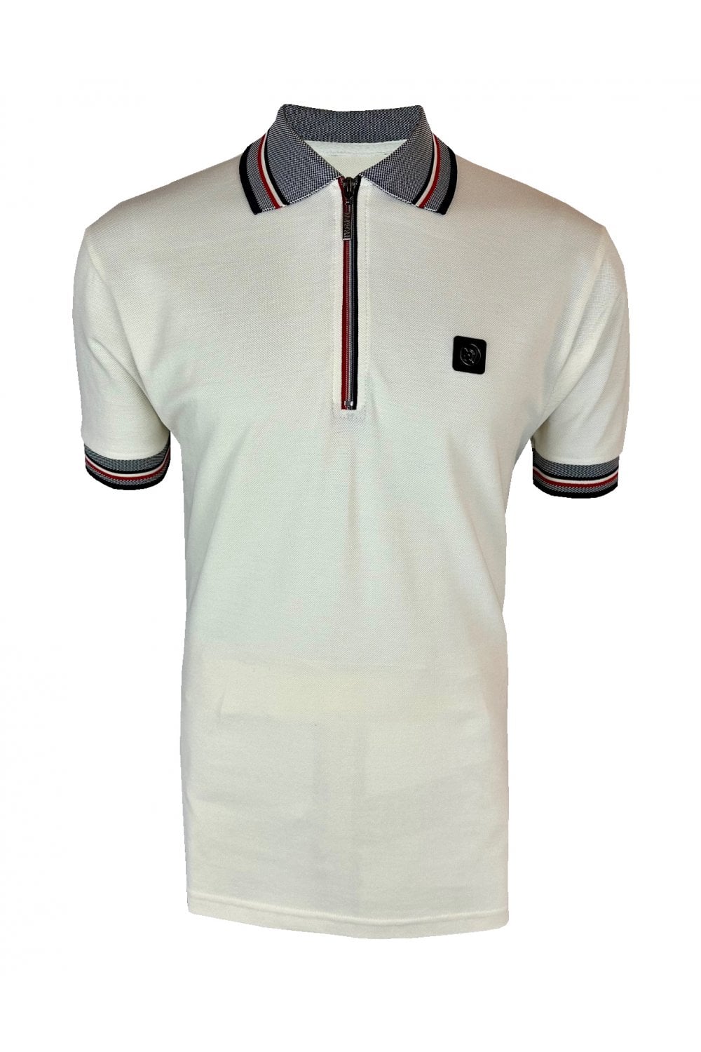 Trojan Oxford Collar Zip Pique Polo Shirt Ecru