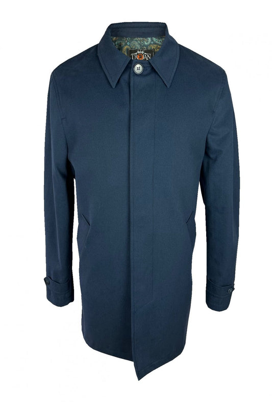 Trojan Paisley Trim Peached Cotton Mac Jacket Navy