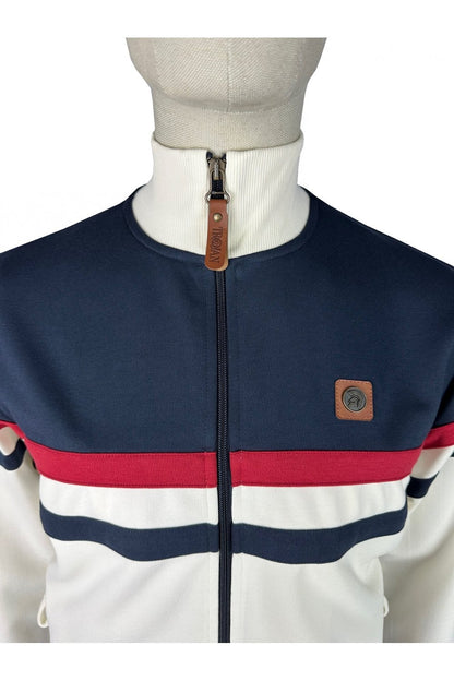 Trojan Panel Stripe Track Top Ecru