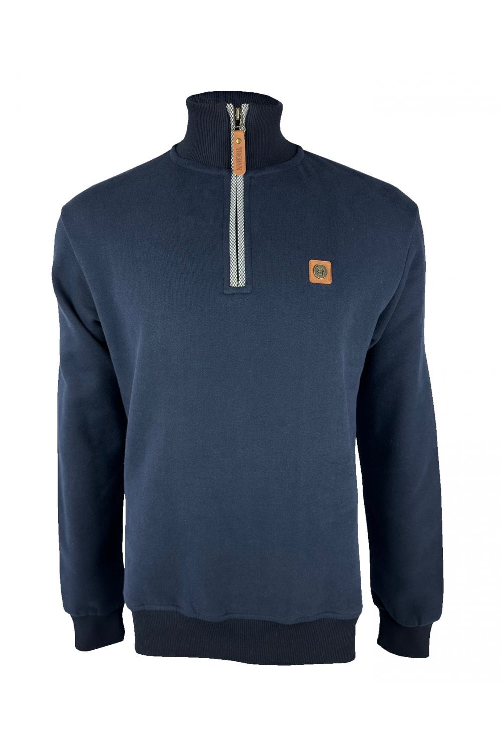 Trojan Quarter Zip Jacquard Trim Sweatshirt Navy