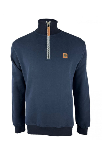 Trojan Quarter Zip Jacquard Trim Sweatshirt Navy