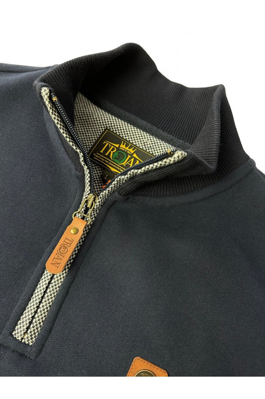 Trojan Quarter Zip Jacquard Trim Sweatshirt Navy