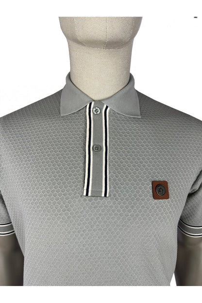 Trojan Textured Stripe Rib Polo Shirt Grey