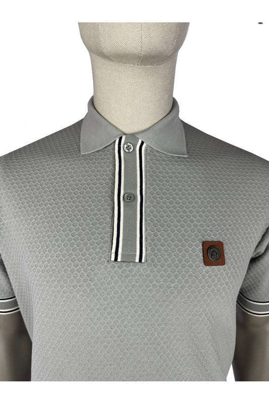 Trojan Textured Stripe Rib Polo Shirt Grey