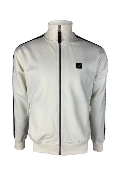 Trojan Twin-Stripe Contrast Zip Track Top Ecru
