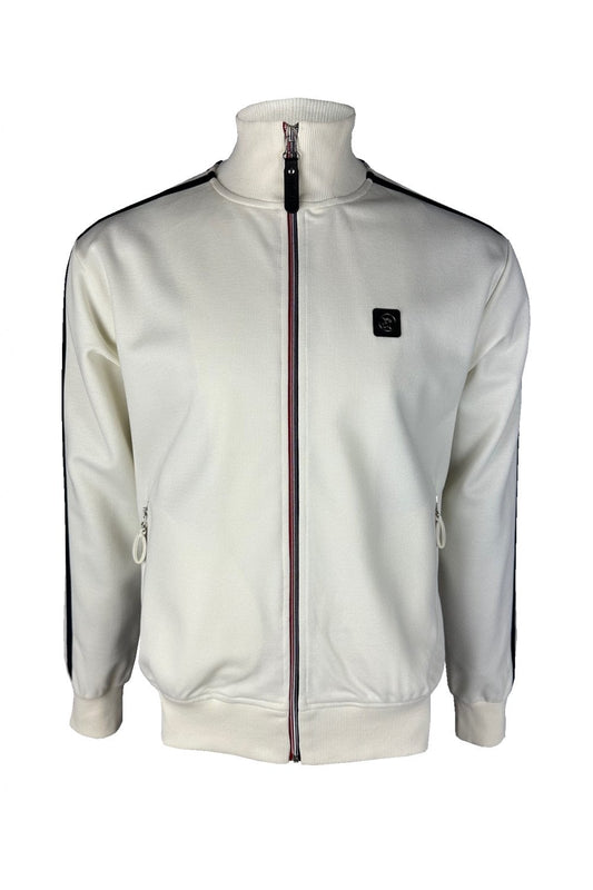 Trojan Twin-Stripe Contrast Zip Track Top Ecru