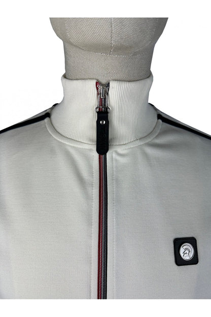 Trojan Twin-Stripe Contrast Zip Track Top Ecru