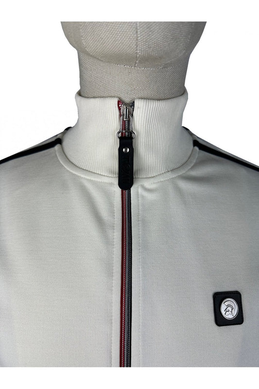 Trojan Twin-Stripe Contrast Zip Track Top Ecru