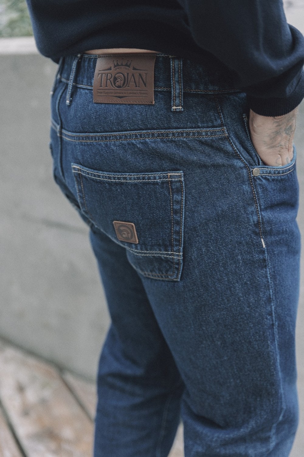 Trojan Zip Stretch Straight Leg Jeans Mid Wash