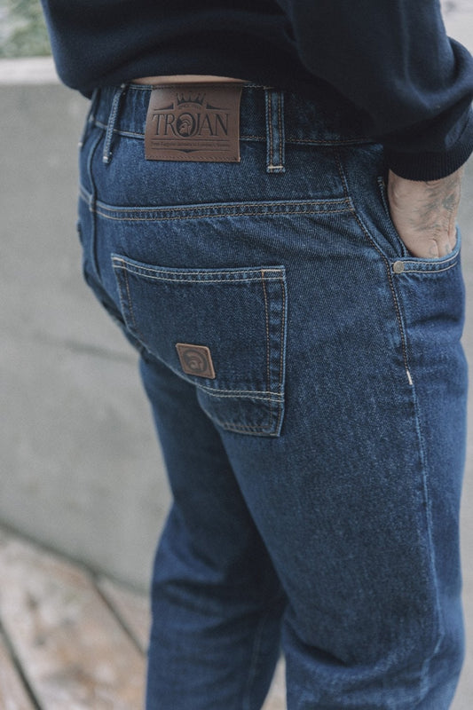 Trojan Zip Stretch Straight Leg Jeans Mid Wash