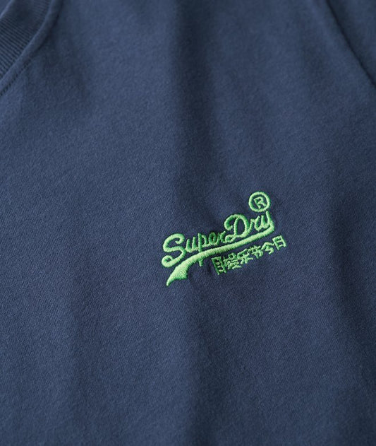 Superdry Essential Logo Embroidered T-Shirt Lauren Navy/Fluro Lime*
