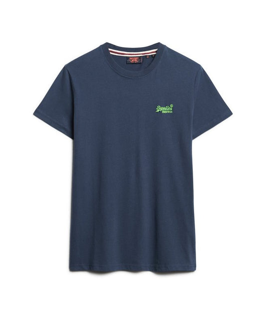 Superdry Essential Logo Embroidered T-Shirt Lauren Navy/Fluro Lime*