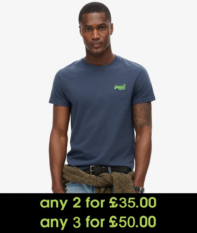 Superdry Essential Logo Embroidered T-Shirt Lauren Navy/Fluro Lime*