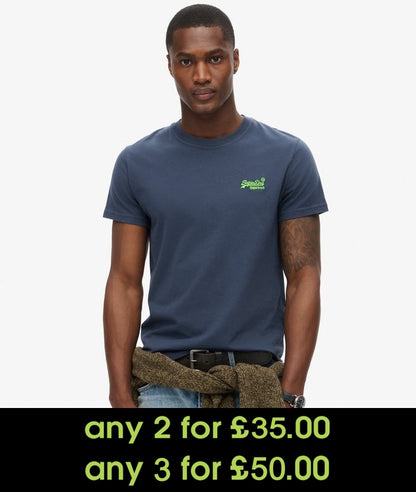 Superdry Essential Logo Embroidered T-Shirt Lauren Navy/Fluro Lime*