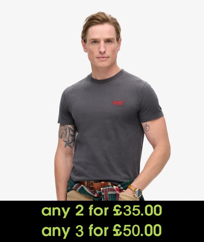 Superdry Essential Logo Embroidered T-Shirt Graphite Black/Fluro Red*