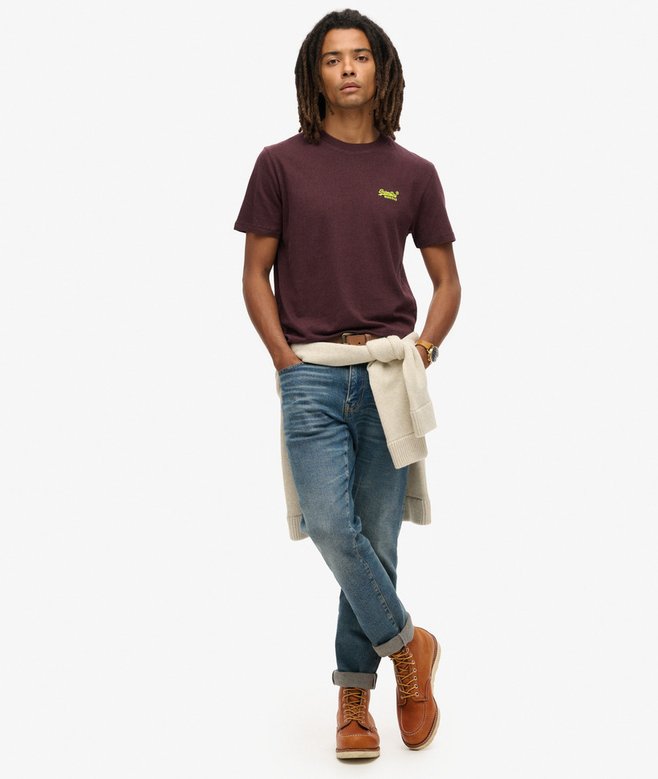 Superdry Essential Logo Embroidered T-Shirt Tawnty Port Marl/Fluro Yellow*
