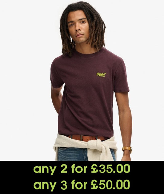 Superdry Essential Logo Embroidered T-Shirt Tawnty Port Marl/Fluro Yellow*