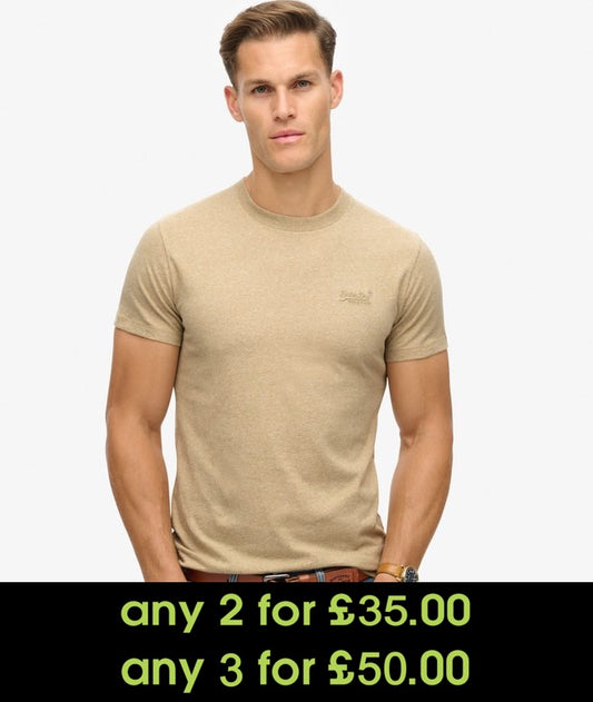 Superdry Essential Logo Embroidered T-Shirt Tan Brown Fleck Marl