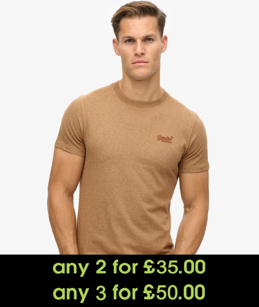 Superdry Essential Logo Embroidered T-Shirt Buck Tan Brown Marl*
