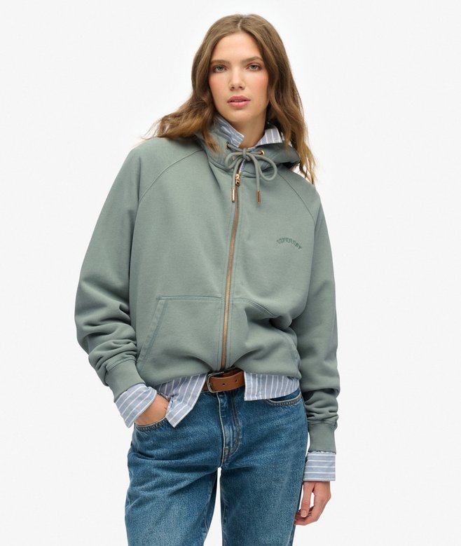 Superdry Ladies Essential Logo Oversized Raglan Zip Hoodie Lily Pad Green