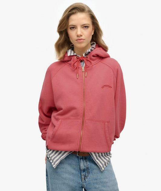 Superdry Ladies Essential Logo Oversized Raglan Zip Hoodie Holly Berry Red