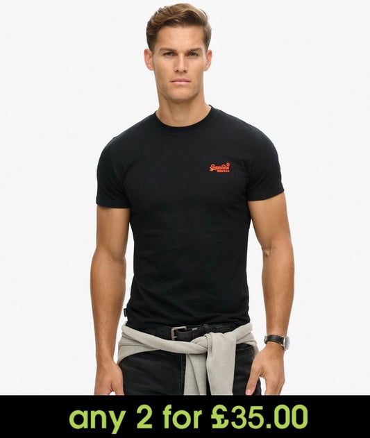 Superdry Essential Logo Embroidered T-Shirt Black/Hazard Orange