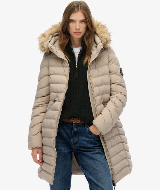 Superdry Ladies Fuji Faux Fur Hood Mid Length Chateau Grey