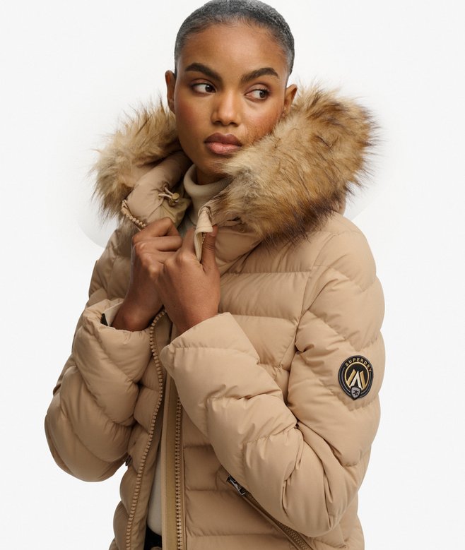 Superdry Ladies Fuji Faux Fur Hood Padded Jacket Shaker Beige