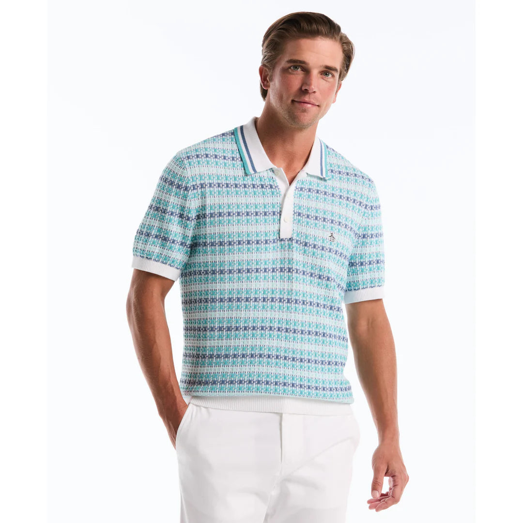 Original Penguin Textured Jacquard Sweater Polo Shirt Bright White